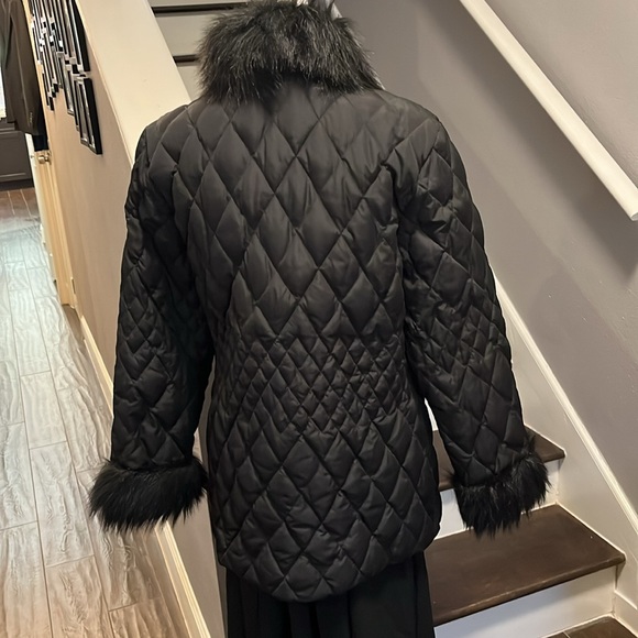 Marvin Richards Black Puffer Mid-Length Coat/Jacket with faux fur. Sz L - Picture 2 of 16